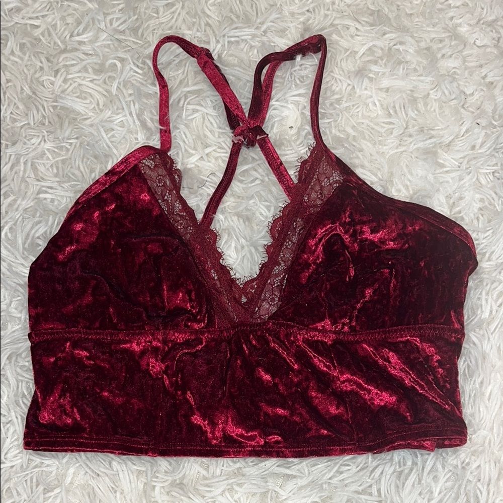 Red Velvet Lace Trim Bralette with Racerback